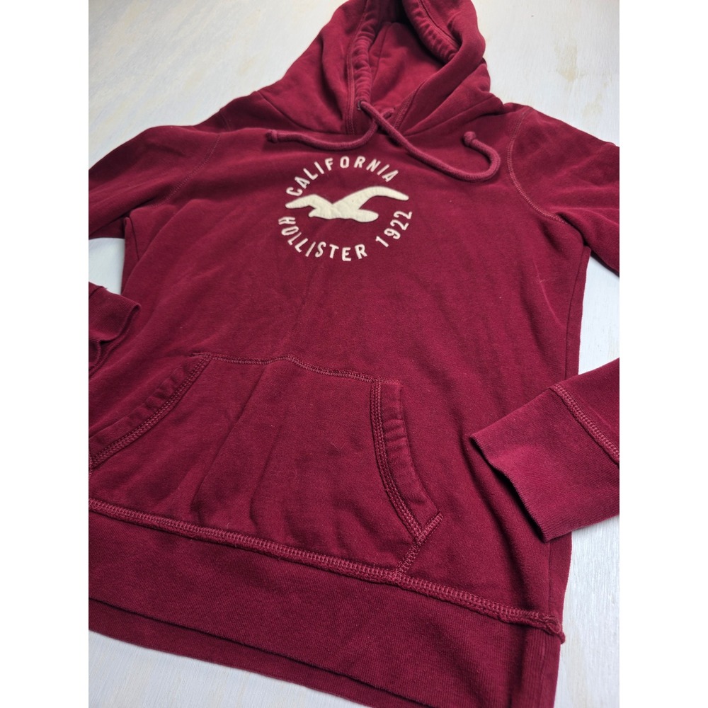 Hollister California 1922 Hoodie Burgundy Maroon Fleece Pullover Kids Large Y2K